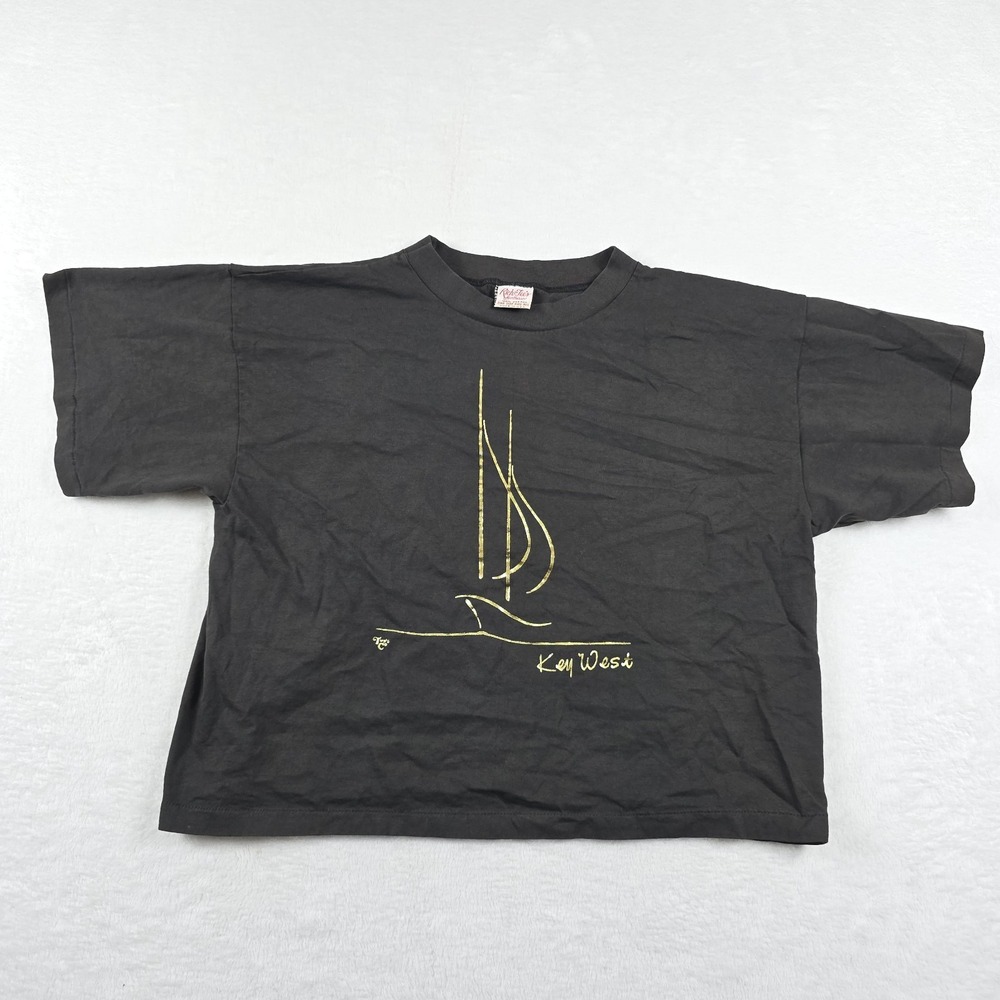 Vintage Key West Cropped T Shirt Women One Size Black Rich Tee's Sportswear USA
